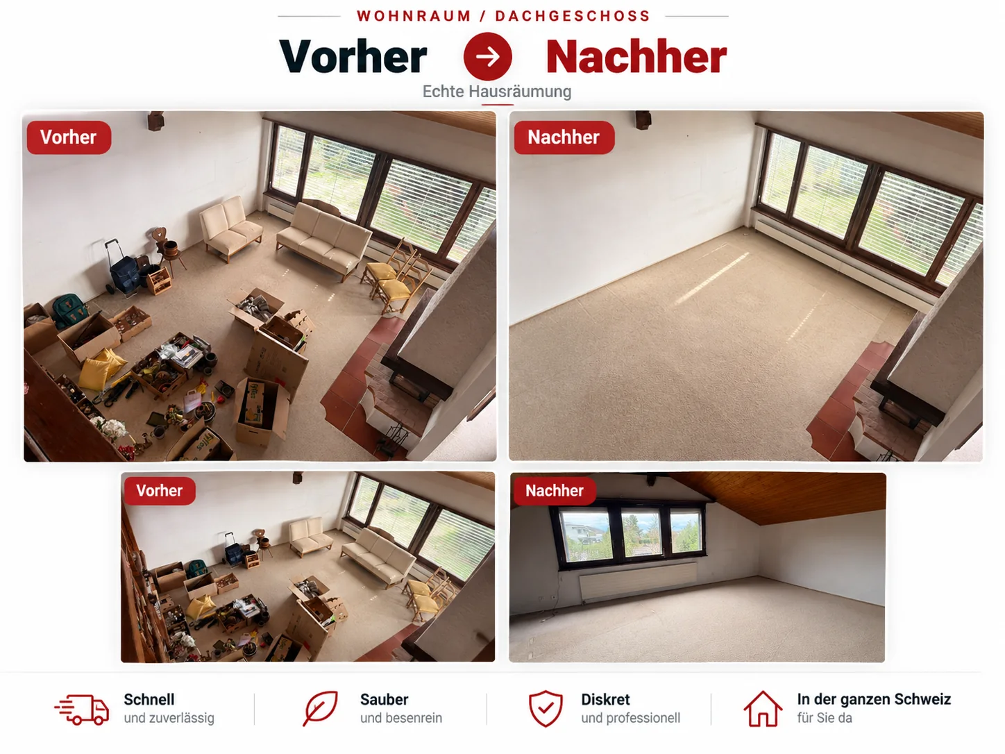 Hausräumung Dachgeschoss vorher und nachher