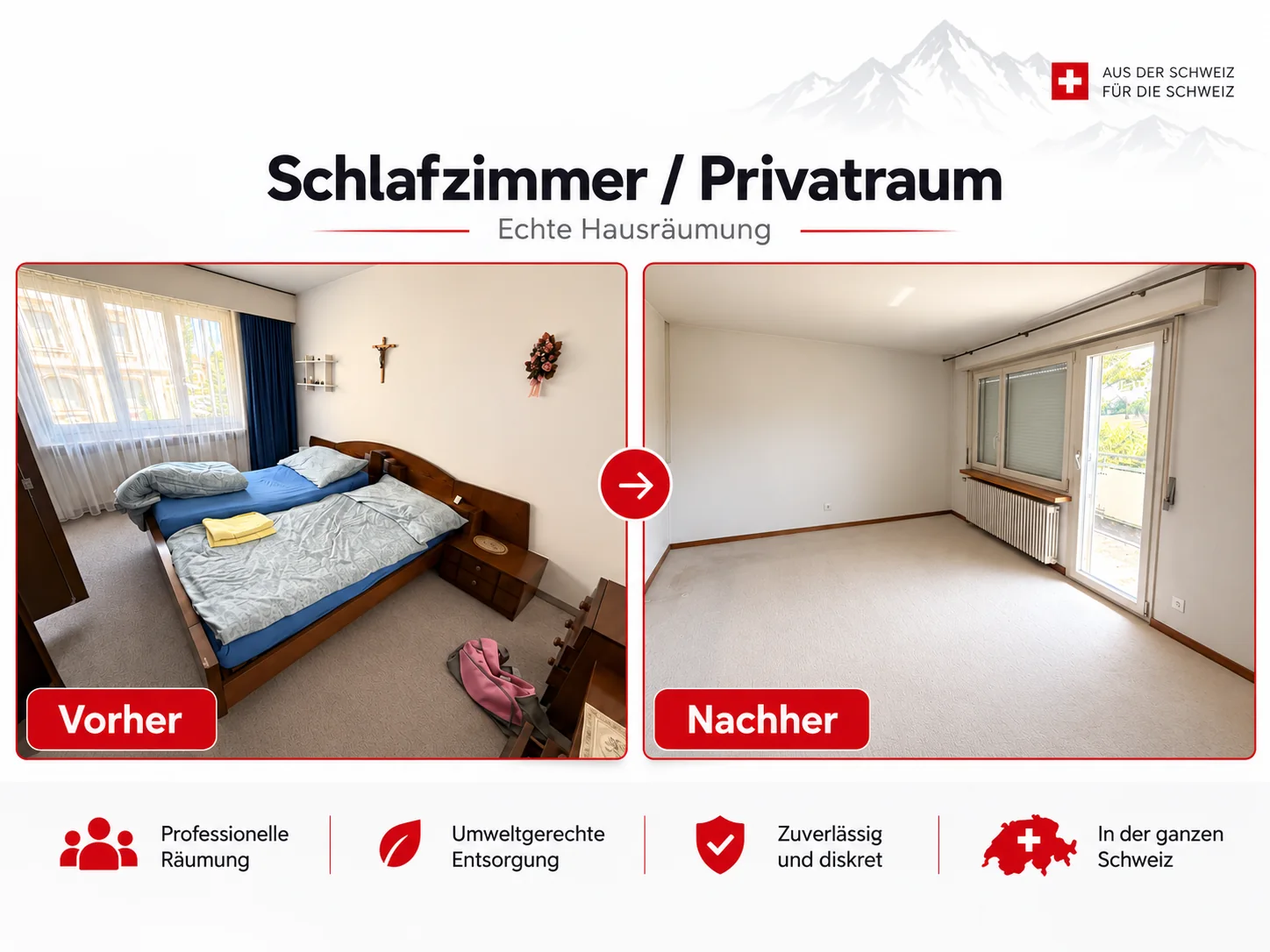 Hausräumung Schlafzimmer vorher und nachher